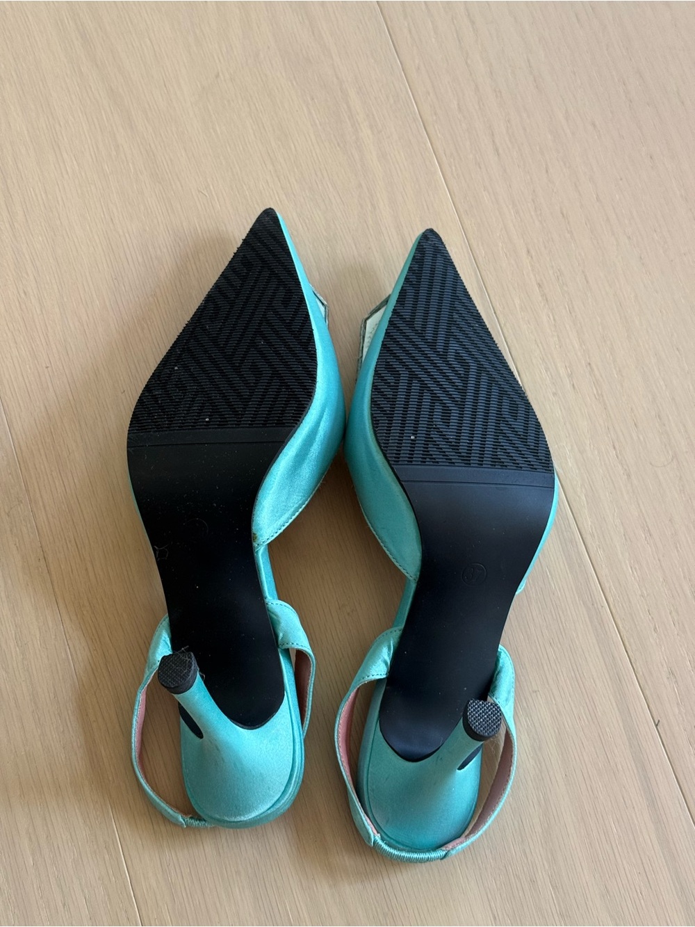Turquoise Embellished Pointed-Toe Slingback Heels - Picture 4 of 4